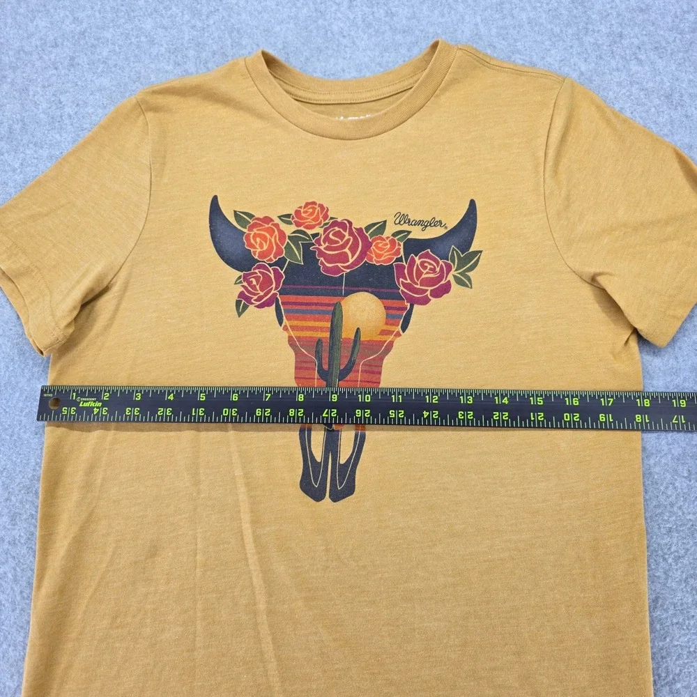 Wrangler Women's Size Small Mustard‎ Yellow Skull Cactus Rose Graphic T Shirt - Picture 7 of 10